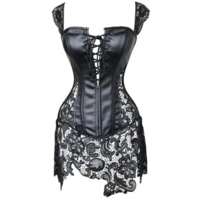 Faux Leather Cutout Ribbon Corset