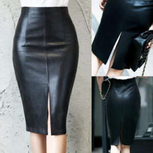 Ladies Half Length Leather Skirt With Split Hip Skirt