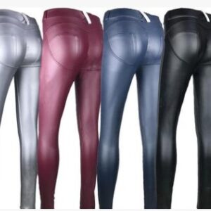 Women’s Peach Hip Color High Elastic Leather Pants