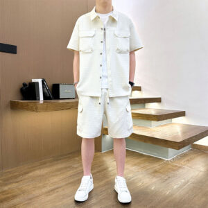 Men’s Korean Style Youth Fashion Lapel T-shirt Suit