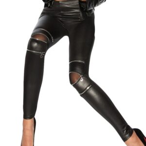 Hollow Out Women Fashion High Zippers Leggings Active Leather Pants