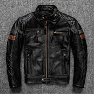 First Layer Cowhide Leather Coat Men’s Stand Collar Motorcycle Cycling Clothing