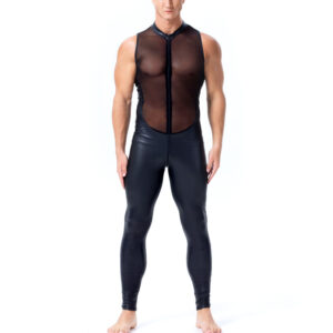 Men’s Wild Patent Leather And Mesh Panel Bodysuit