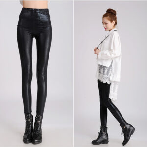 Solid Thin Skinny Matte Snakeskin Skinny Leather Pants