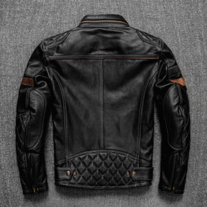 First Layer Cowhide Leather Coat Men’s Stand Collar Motorcycle Cycling Clothing