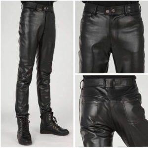 Men’s Leather Pants Motorcycle Leather Stitching PU Trousers