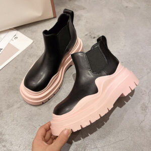 Sponge Cake Thick Soled Microfiber Leather Ankle Boots