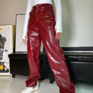 Women Straight Leg Casual Leather Pants