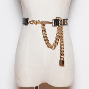 Lock Thick Chain Elastic Waist Stitching Leather Belt Women All-match Suit Waist Chain