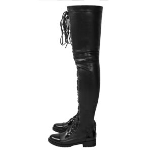 Lace-up Side Zip Low Heel Over The Knee Stockings Leather Women’s Boots