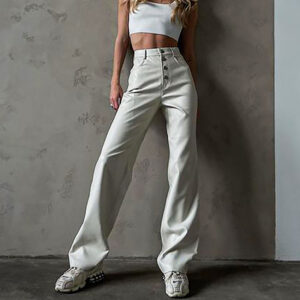 Women’s PU Leather White Micro Flare Pants Female