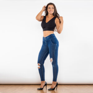 Shascullfites Melody Blue Washed Ripped Lifting Jeggings Push Up Butt Booty Female Middle Waist Jeans Women’s Pants