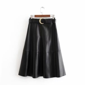 Belted faux leather skirt