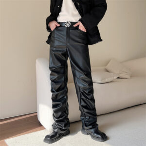 Men’s Punk Rock Pleated Leather Pants