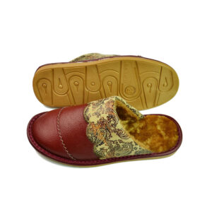 Leather Winter Home Slippers Embroidered Indoor