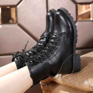 Thin black leather ankle boots