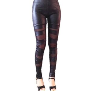 Cross Tied Faux Leather Leggings Stretch Feet Pants