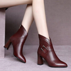 Women’s Thick Heel High-top Shoes Fashion Leather Ankle Boots