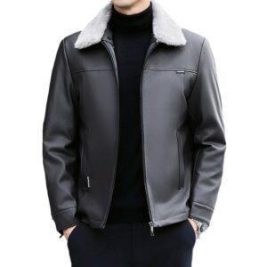 Leather Down Jacket Men’s Autumn And Winter New Middle-aged Father Thickened