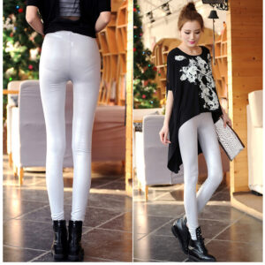 Solid Thin Skinny Matte Snakeskin Skinny Leather Pants