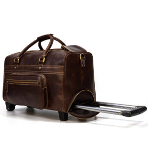 Men’s Genuine Leather Trolley Case Retro Leather Travel Bag