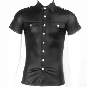 Patent leather tight-fitting short-sleeved shirt