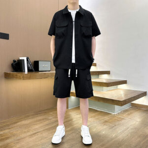 Men’s Korean Style Youth Fashion Lapel T-shirt Suit