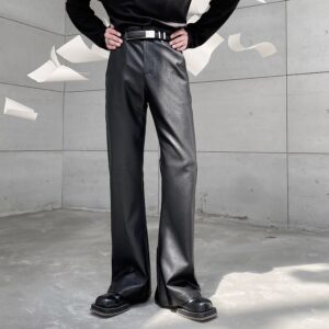 Mens Fashion Casual PU Leather Suit Pants