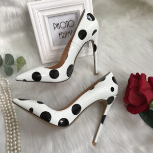 White Patent Leather Black Polka Dot High Heels