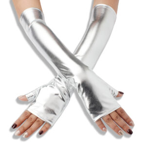 Elastic Tight Patent Mid-length Open Finger Leather Gloves