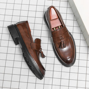 Brogue Business Casual Leather Shoes Men’s Comfortable Breathable Tassel Slip-on Slip On Loafers Men