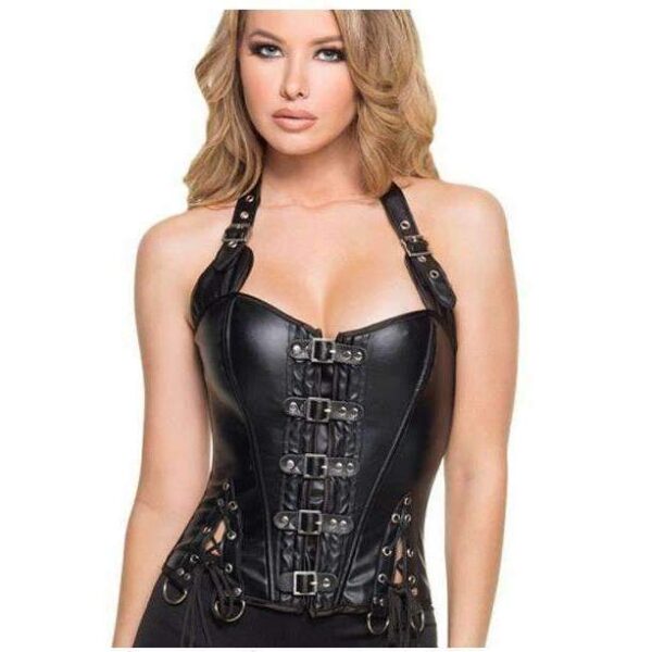 Steampunk Sexy Black Faux Leather Corset