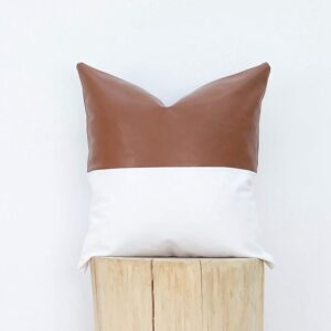 Simple Striped Patchwork Pillow Cover PU Leather Sofa