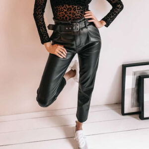 Personality belt casual leather pants