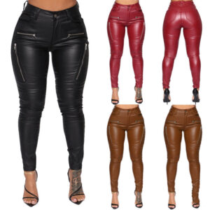 Women’s Zippered Mid-rise Leather Pants