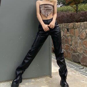 Homemade New Black Motorcycle Leather Pants With Split Legs