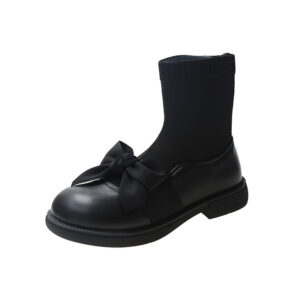 Bowknot Shaved Leather Wind Ankle Boots Flat Cloth Thin Skinny Socks Boots