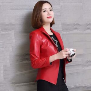 Women’s Short Motorcycle Sheep Leather Jacket