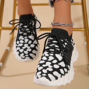 Floral Print Colorblock Mesh Shoes Casual Light Lace-up Sneakers For Women