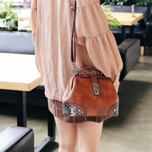 Women Handbag Leather Small Doctor Bag Women Shoulder Bag Female Crossbody Handbag Lock Chain Rivets Girls Vintage Women Bags