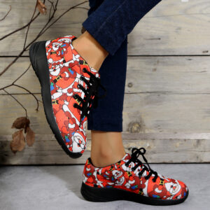 Women’s Floral Santa Claus Sneakers And Nude British Lefu Shoes For Women