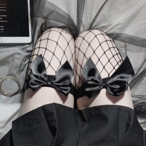 Bowknot long tube fishnet socks