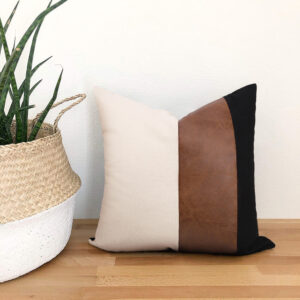 Fashion PU Leather Black Canvas Stitching Pillow Cover