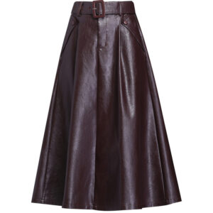 Autumn And Winter A Line PU High Waist Pleated Leather Leather Skirt