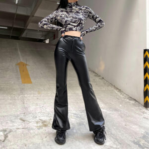 Street Trend New Basic Wide-leg Bootcut Leather Pants