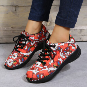 Women’s Floral Santa Claus Sneakers And Nude British Lefu Shoes For Women