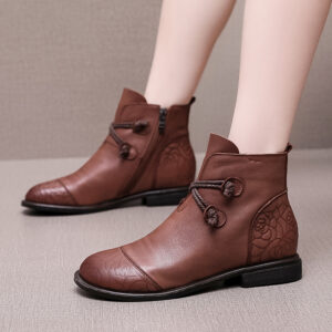 Plus Size Tube Single Ankle Boots Flat Leather