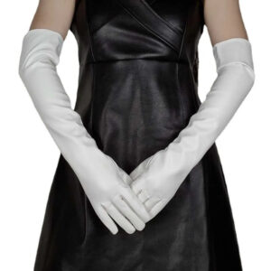 Faux Leather Long Fashion Women’s Black Glossy Warm Gloves For Stage Performance