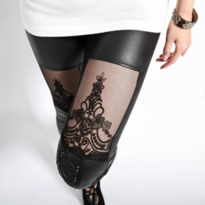 Jacquard Lace Stitching Casual Women’s Base Leather Pants