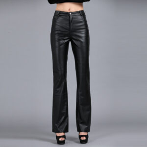 Fashion Women’s Solid Color Bootcut Leather Suit Leather Pants